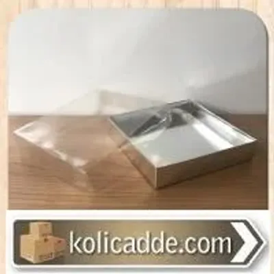 Asetat Kapaklı Altı Gümüş Metalize Karton kutu 15x15x5 cm