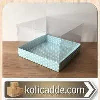 Asetat Kapaklı Puanlı Mavi Kutu 15x15x10cm