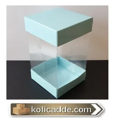 Çift Tarafı Mavi Karton Kapaklı Asetat Kutu 10x10x16 cm.