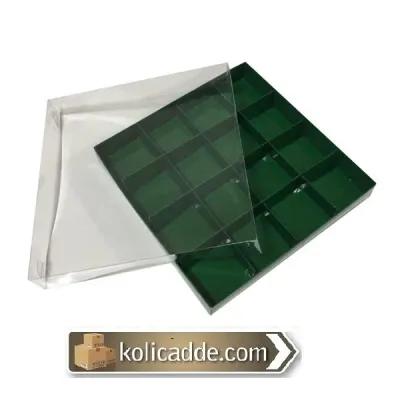 Asetat Kapaklı Yeşil Kutu 16 Bölmeli 20x20x3