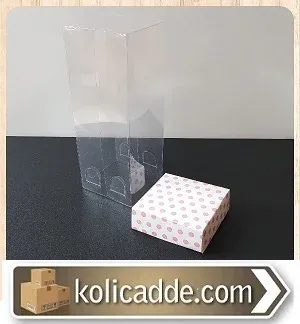Asetat Kapaklı Pembe Puanlı Karton Kutu 6x6x15,5 cm.