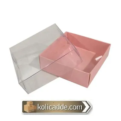 Alt Pembe Karton Kutu Üst Asetat Kapaklı 7x7x2,2 cm