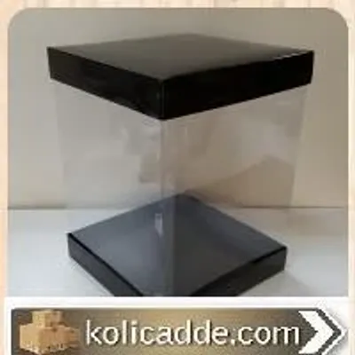 Altı Üstü Siyah Karton Ortası Asetat Kutu 25x25x30 cm.
