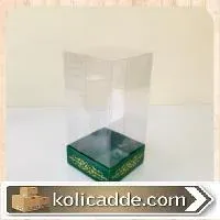 Yeşil Karton Üzerine Altın Renk Saray Desenli Üstü Kısım Komple Şeffaf Asetat Kutu 8x8x12 cm