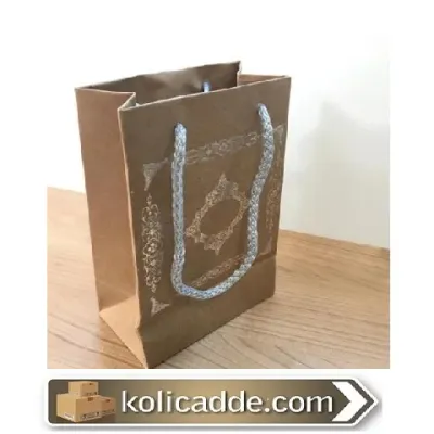 Kraft Üzerine Gümüş Saray Desenli Karton Çanta 12x17x7  cm