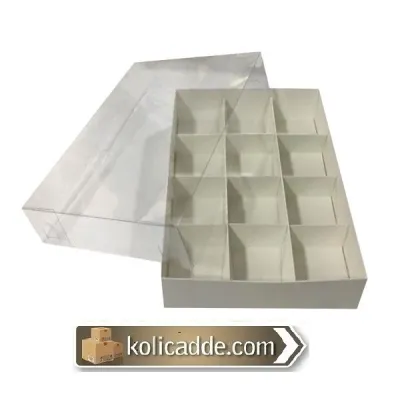 Asetat Kapaklı Beyaz Kutu 12 Bölmeli 15x20x3
