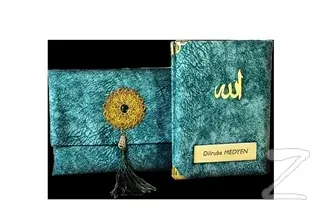 Nubuk Kumaş Kaplı ve Çantalı Yasin Kitabı Seti - Mint