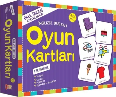 Oyun Kartları - Eşleştirme: Taşıtlar Eşyalar Kıyafetler Yiyecekler - İçecekler - İngilizce Destekli