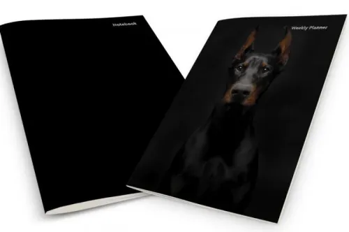 Black Doberman Dog on a Black Background Weekly Planner & Notebook - k