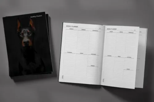 Black Doberman Dog on a Black Background Weekly Planner & Notebook - k