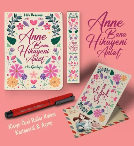Kişiye Özel Anne Bana Hikayeni Anlat Ayraç Kartpostal Kalem - Kırmızı