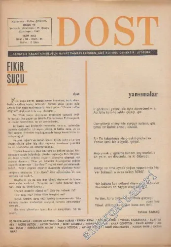 Dost Fikir ve Sanat Dergisi - Sayı: 96  25    Ekim 1972