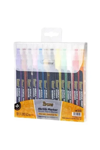 BRONS AKRİLİK MARKER 12'Lİ SET İNCE UÇ