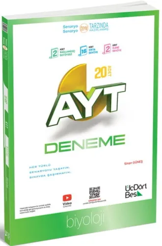 ÜçDörtBeş Yayınları AYT Biyoloji 20 Deneme Erdinç Çakıroğlu