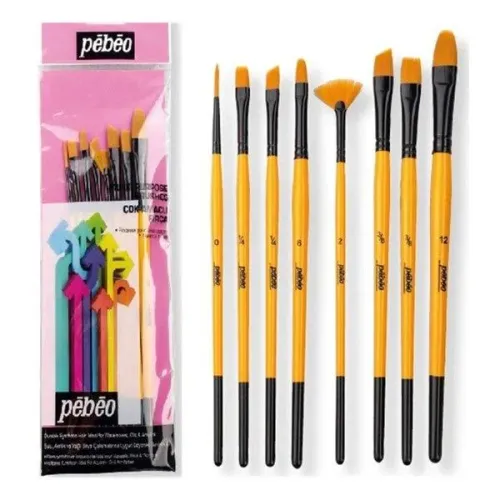 Pebeo 8'Lİ FIRÇA SETİ-- DÜZ KESİK NO: 1/4, 3/8 - YELPAZE SET 7