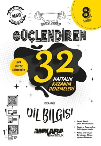 Ankara Yayıncılık 8. Sınıf Güçlendiren 32 Haftalık Dil Bilgisi Kazanım Denemeleri