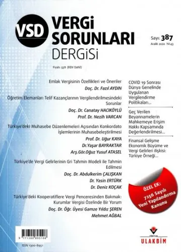 Vergi Sorunları Dergisi Sayı:387 Yıl:43 Aralık 2020