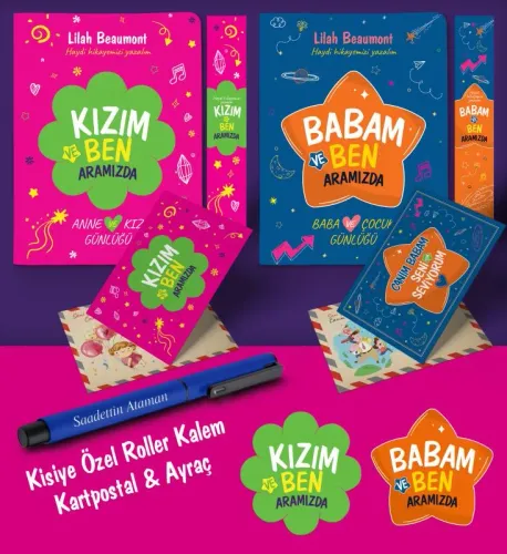 Baba - Kız Aramızda Ayraç Kartpostal Kişiye Özel Kalem - Lacivert - Ha
