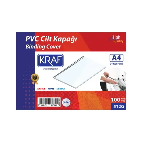 KRAF CİLT KAPAĞI A4 160 MİC. 100 lü 512G Şeffaf