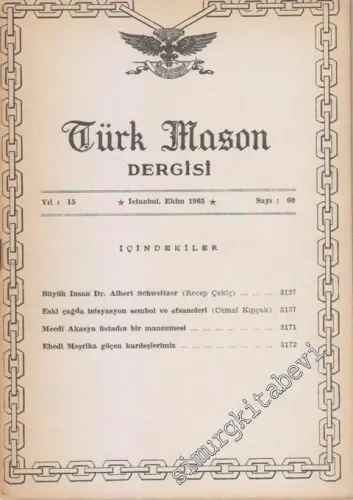 Türk Mason Dergisi - Sayı: 60, Yıl: 15, Ekim 1965       1965