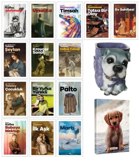 Rus Edebiyatı Koleksiyonu 14 Kitap ve Dekoratif Köpek Kalemlik - Masum