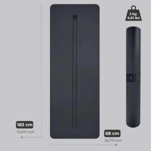 Çift Çizgi Tasarımlı 5mm Kauçuk Yoga Pilates Mat Siyah