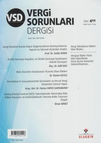 Vergi Sorunları Dergisi Sayı: 411 Yıl: 45 Aralık 2022