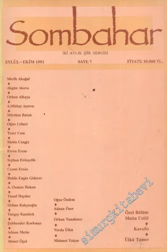 Sombahar: İki Aylık Şiir Dergisi  - Eylül - Ekim 1991; Sayı: 7