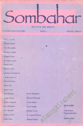 Sombahar: İki Aylık Şiir Dergisi  - Temmuz - Ağustos 1991; Sayı: 6