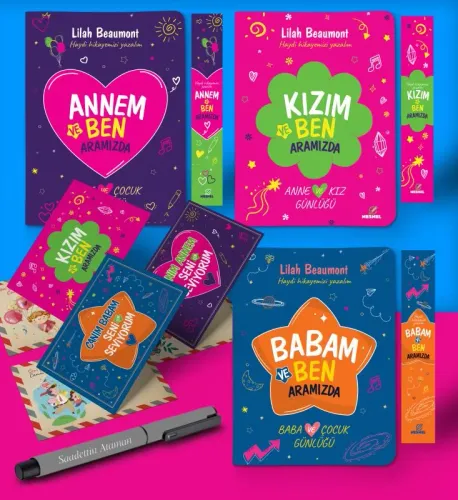 Anne - Baba - Kız Aramızda Ayraç Kartpostal Kişiye Özel Kalem - Gri - 