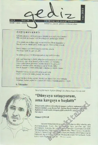 Gediz Edebiyat ve Sanat Dergisi - Sayı: 10    3  Yaz