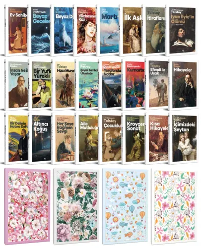 24 Dünya Klasiği ve Çiçekli Çizgili Defter Seti -2 - Halkkitabevi