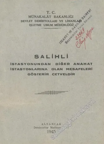 Salihli İstasyonundan Diğer Anahat İstasyonlarına Olan Mesafeleri Gösterir Cetveldir -