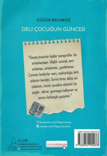 Deli Çocuğun Güncesi Özgür Bacaksız Destek Yayınevi %59 indirimli