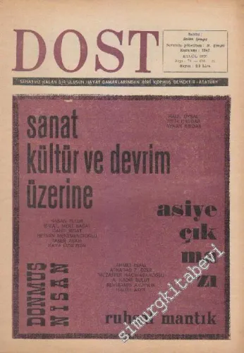 Dost Fikir ve Sanat Dergisi - Dosya: Sant Kültür ve Devrim Üzerine - Sayı: 71  Cilt 22    Eylül 1970