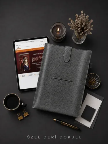 Yeni Nesil Kitap ve Tablet Çantası - Özel Deri Dokulu (ANTRASİT)