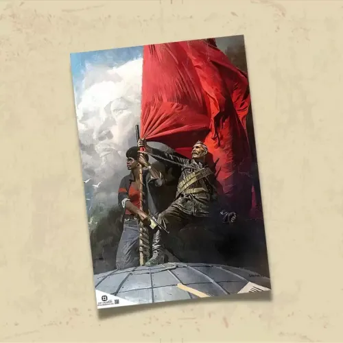 POSTER 0190 - DÜNYA VE KIZIL BAYRAK, İLLÜSTRASYON - KUŞE KAĞIT (33X48)
