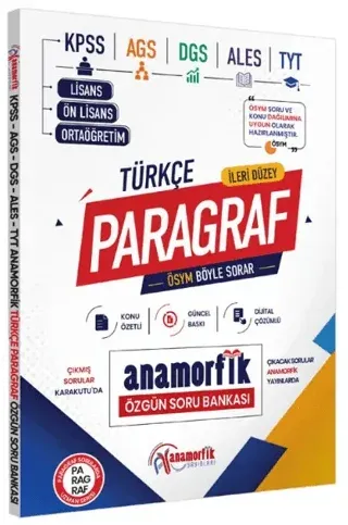 Anamorfik Yayınları 2026 KPSS-AGS-DGS-ALES-TYT Anamorfik Türkçe Paragraf Özgün Soru Bankası Konu Özetli Dijital Çözümlü
