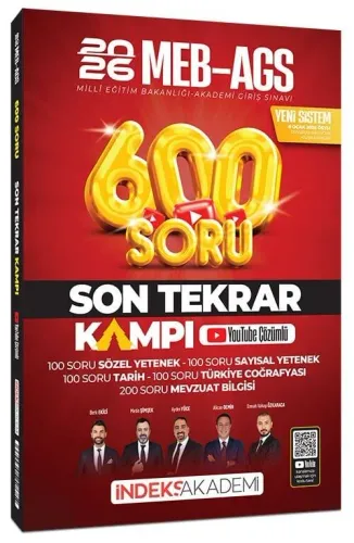 İndeks Akademi 2026 MEB-AGS Son Tekrar Kampı 600 Soru Bankası Youtube Video Çözümlü
