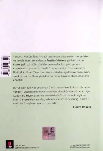 Sadreddin Konevi Kitaplığı-Vahdet'İ Vücud Ve Esasları Sadreddin Konevi