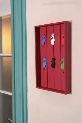 Kedi Figürlü 6'Lı Anahtarlık Kutusu, Kırmızı