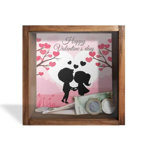 Camlı Ahşap Kumbara Happy Valentine's Day - Halkkitabevi