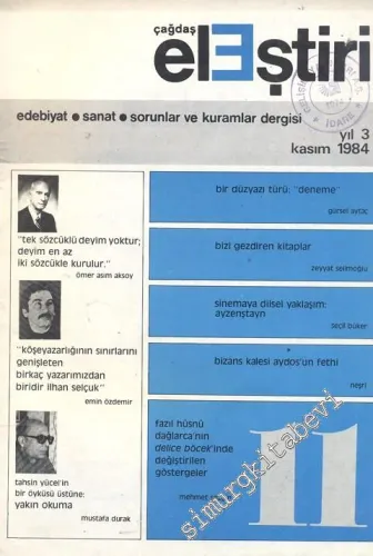 Çağdaş Eleştiri - Aylık Edebiyat Dergisi - Sayı: 11 Yıl: 3 Kasım