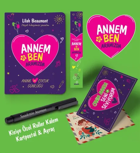 Annem ve Ben Aramızda Ayraç Kartpostal Kişiye Özel Kalem - Siyah - 