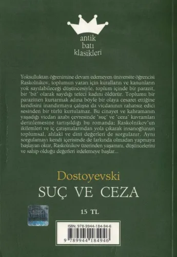 Suç ve Ceza Dostoyevski Antik Batı Klasikleri %60 indirimli