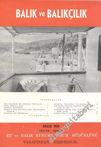 Balık ve Balıkçılık Dergisi - Sayı: 12, Aralık 1959, Cilt: 7