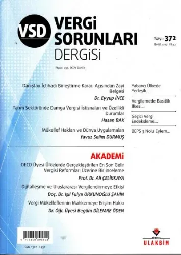 Vergi Sorunları Dergisi Sayı:372 Yıl:42 Eylül 2019