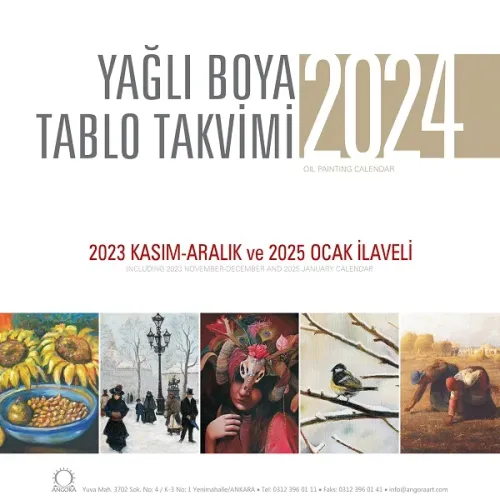 Yağlı Boya Tablo Takvimi 2024 Duvar Takvimi;2023 Kasım - Aralık ve 2025 Ocak İlaveli