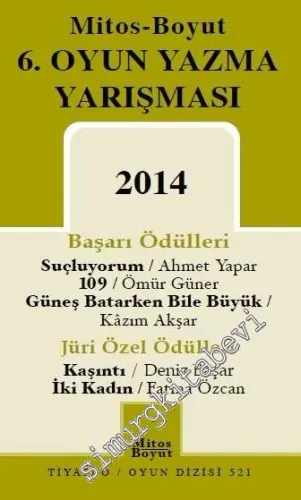 Mitos - Boyut 6. Oyun Yazma Yarışması 2014 - Barış Ödülleri: Suçluyorum / 109 / Güneş Batarken Bile Büyük - Jüri Özel Ödülleri: Kaşıntı / İki Kadın -         2015