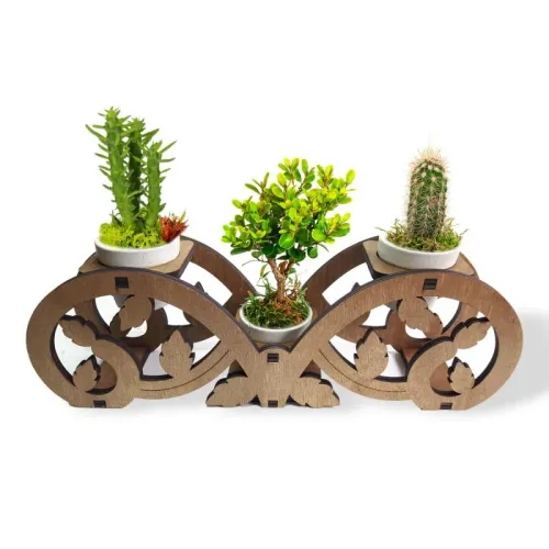 Floral Ahşap Beton Saksı Standı - Halkkitabevi